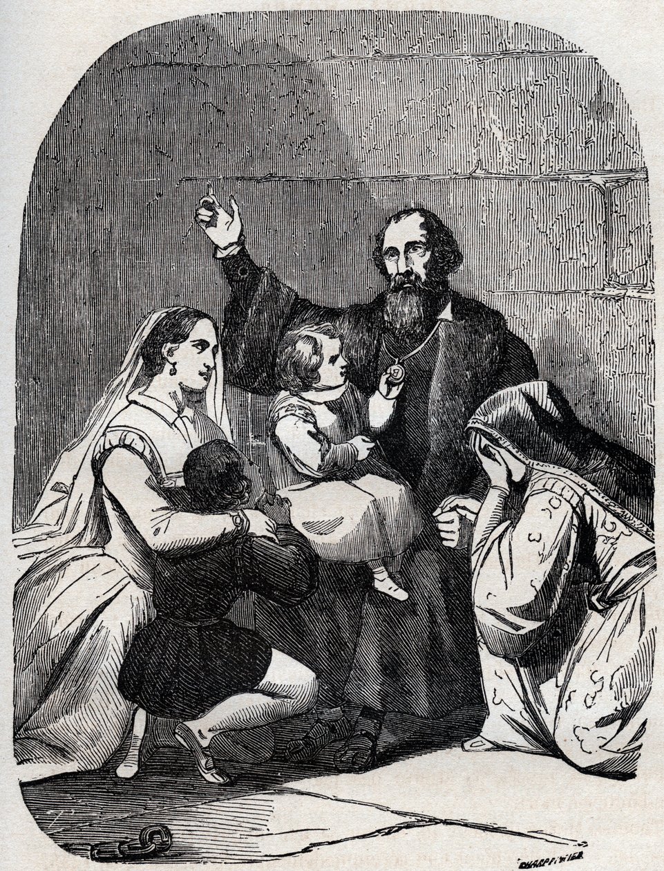 Sir Thomas More (Morus) (1478-1535) och hans dotter Margaret och barn i fängelse av Unknown artist