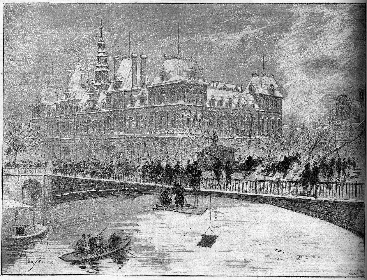 Nedgången av bron Arcole i Paris 1888. av Unknown artist