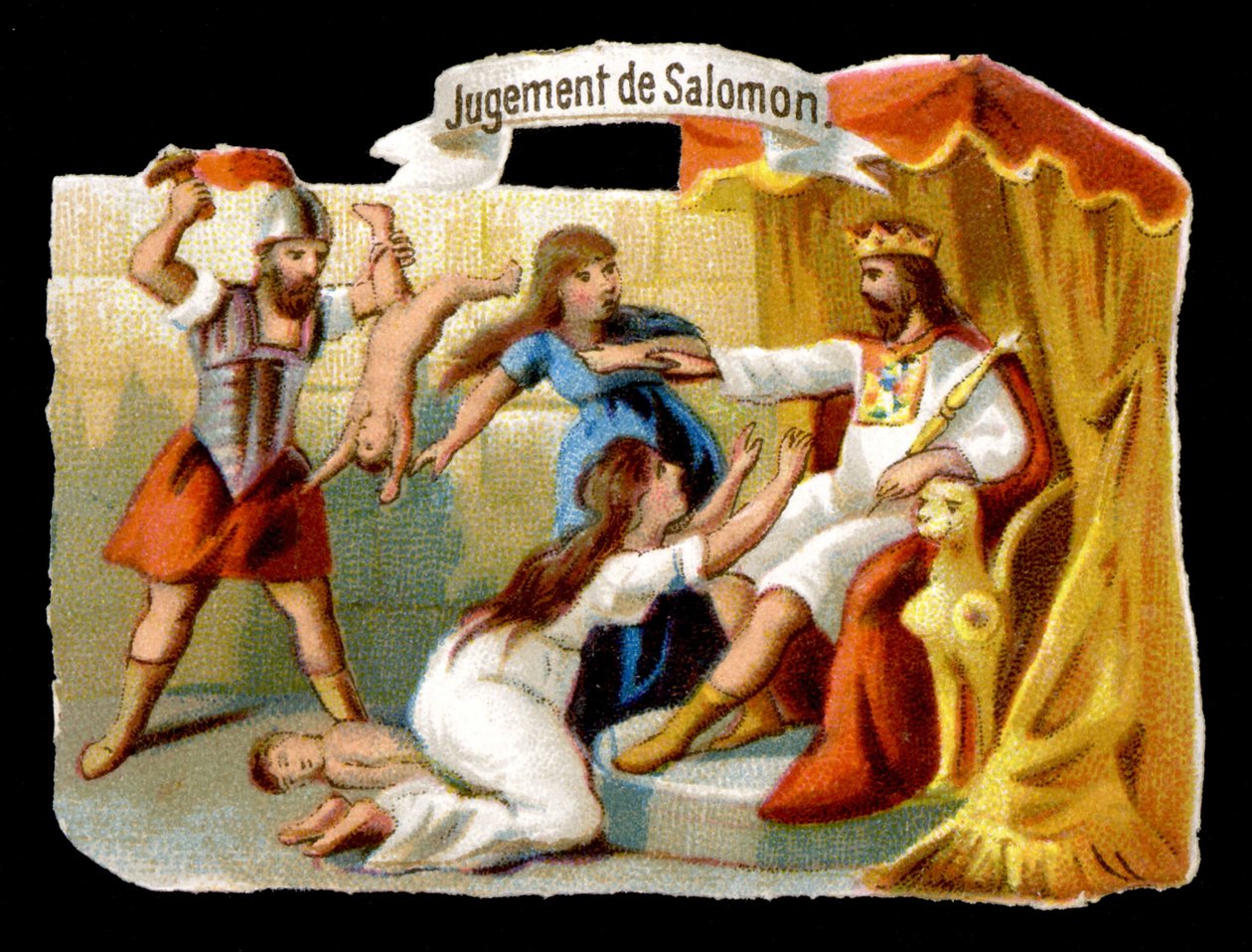 Salomos dom med modern som offrar sig själv för att rädda sitt barn. Kromolitografi av 1800-talet. av Unknown artist