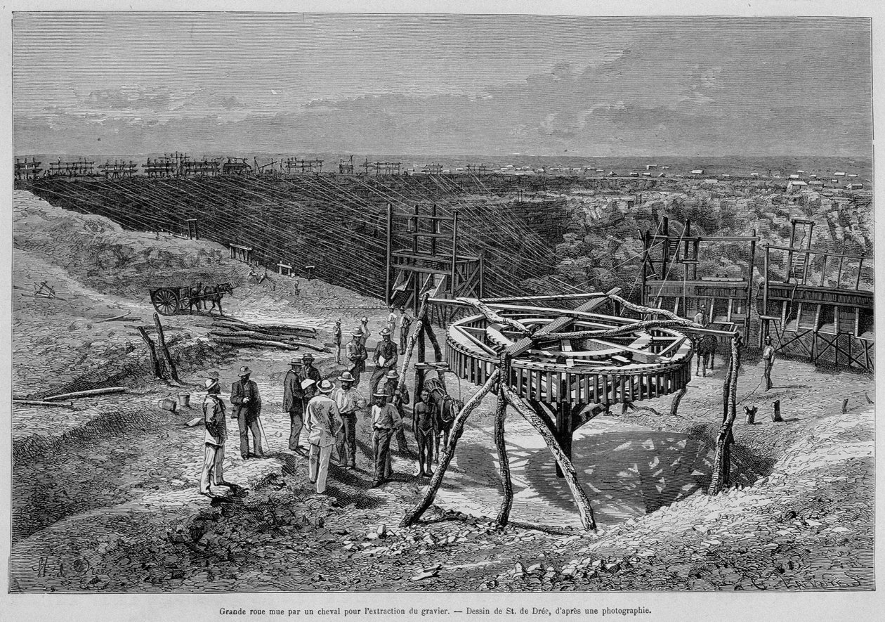 Sydafrikanska diamantgruvor: hästdragen gruskvarn - i "Tour du Monde", 2:a veckan 1878. av Unknown artist