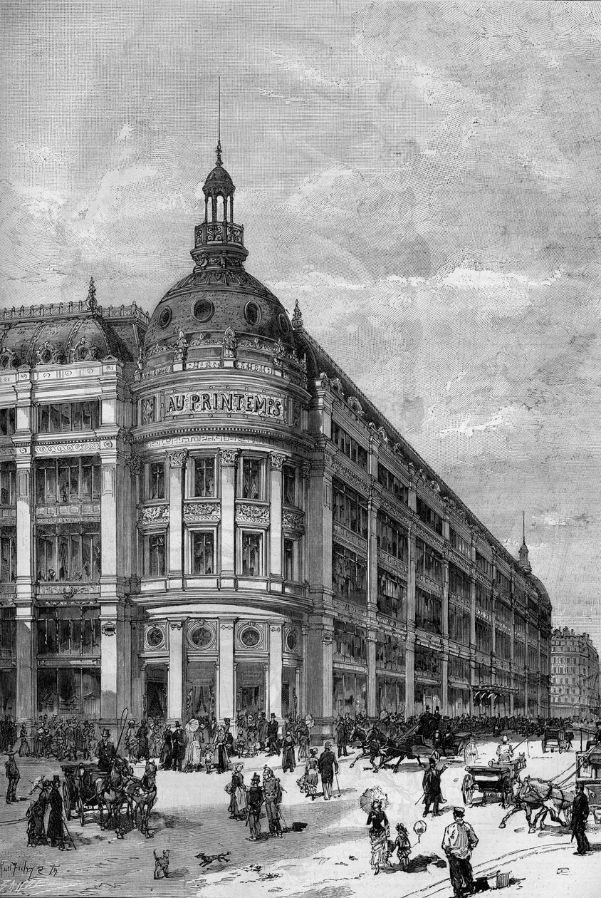 Vårvaruhus i Paris 1883. Hörnpaviljongen mellan rue de Provence och rue Caumartin. av Unknown artist