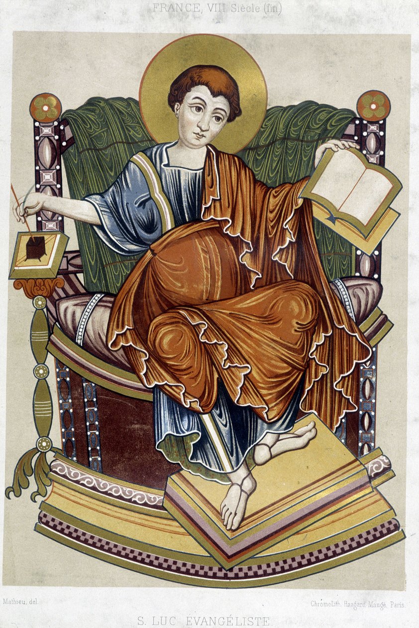 St Lukas evangelist - chromo. 1800-talet från ett dokument från 700-talet av Unknown artist