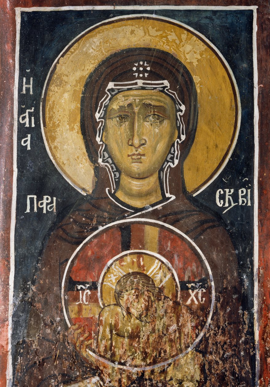 St Paraskevi, personifiering av långfredagen med ikonen för Kristus av den högsta ödmjukheten, fresk (1332-1333), Den bysantinska kyrkan Our Lady of Asinou (1100-talet) (Unescos världsarvslista, 2001) Troodosbergen, Cypern av Unknown artist