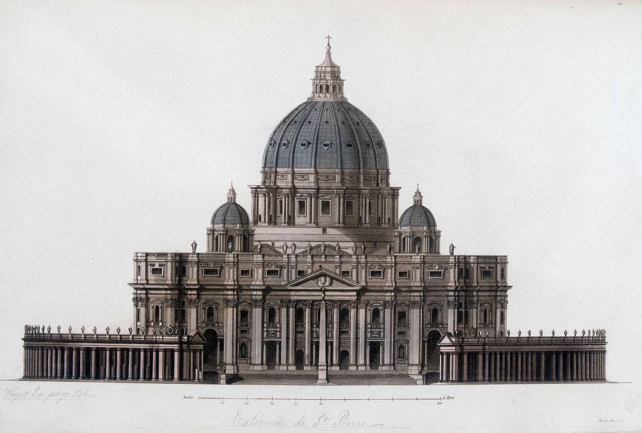 Peterskyrkan i Rom till Vatikanen (San Pietro in Vaticano). I "" Den gamla och moderna kostymen"" 1819-1820, av Jules Ferrario. av Unknown artist