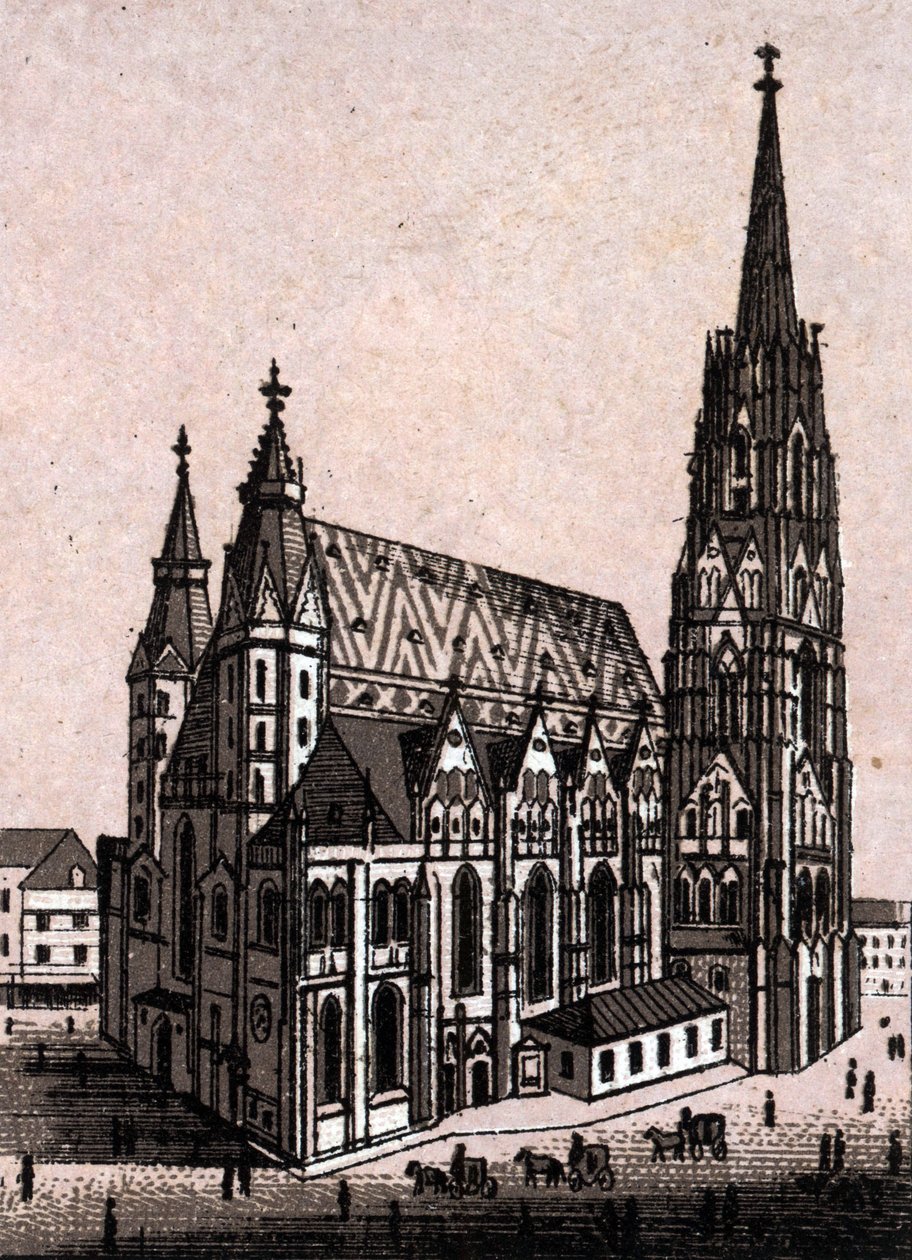 Stefansdomen (St. Stephen eller Stephansdom eller St. Stephane eller St. Stephan Kirche) i Wien i Österrike (Wien) i "Världen illustrerar 168 vyer" Odaterat (slutet av 1800-talet) av Unknown artist