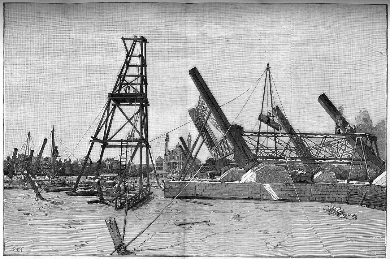 Tillståndet för byggarbetsplatsen för Eiffeltornet 1887. av Unknown artist