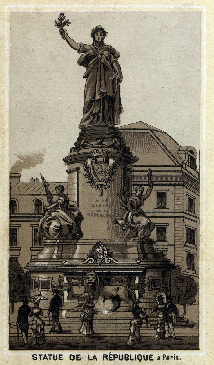 Staty av republiken, Place de la Republique i Paris. Kromolitografi från slutet av 1800-talet. av Unknown artist