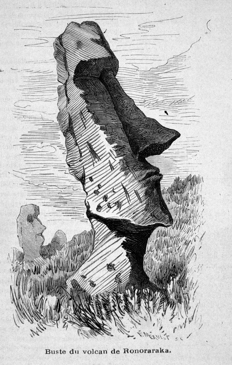 Staty placerad på sluttningen av vulkanen Ronoraraka på Påskön (Rapa Nui). av Unknown artist