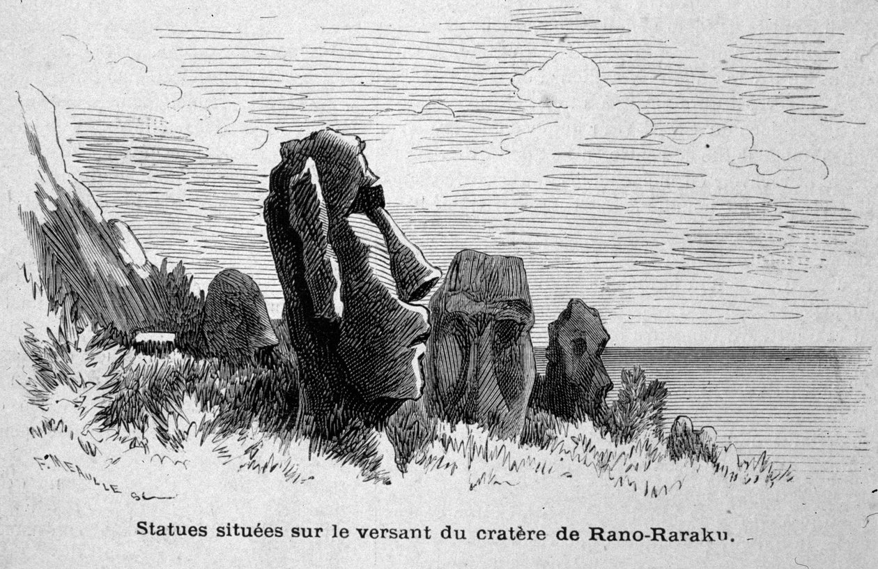 Statyer som ligger på Påskön (Rapa Nui), Polynesien. av Unknown artist