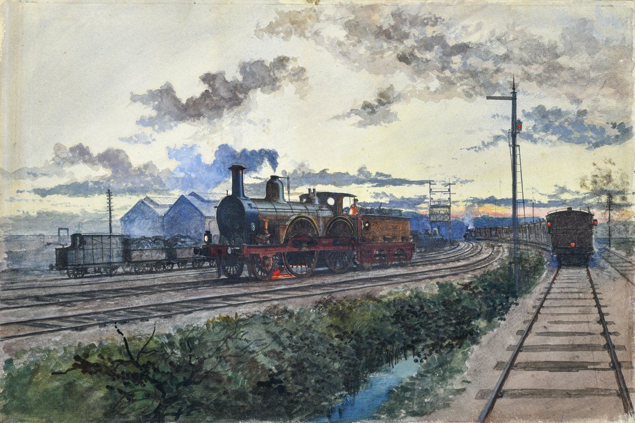 Ånglok, ca 1870 (akvarell på papper) av Unknown artist