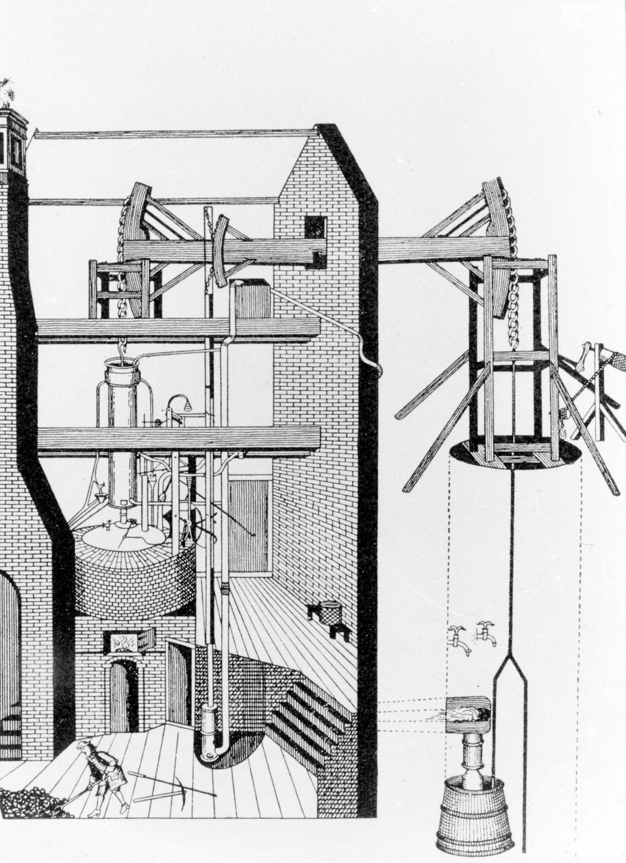 Ångmaskin från Newcomen (1663 - 1729). av Unknown artist