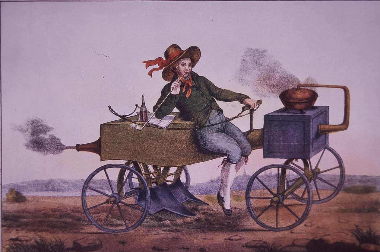 Ångplog, tidigt 1800-tal (färg litho) av Unknown artist