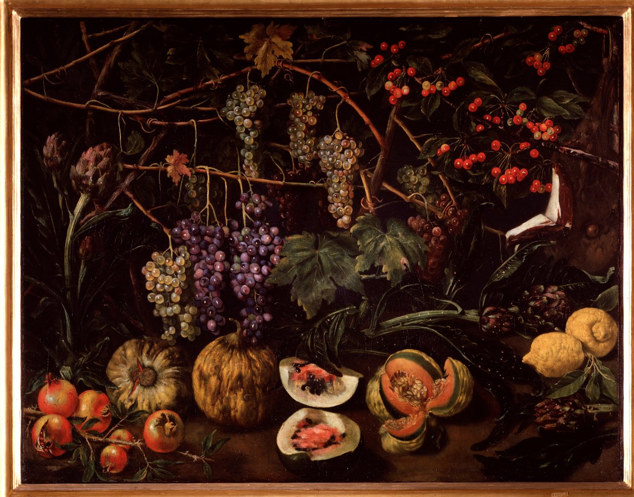 Stilleben med vindruvor och squash (målning av Unknown artist