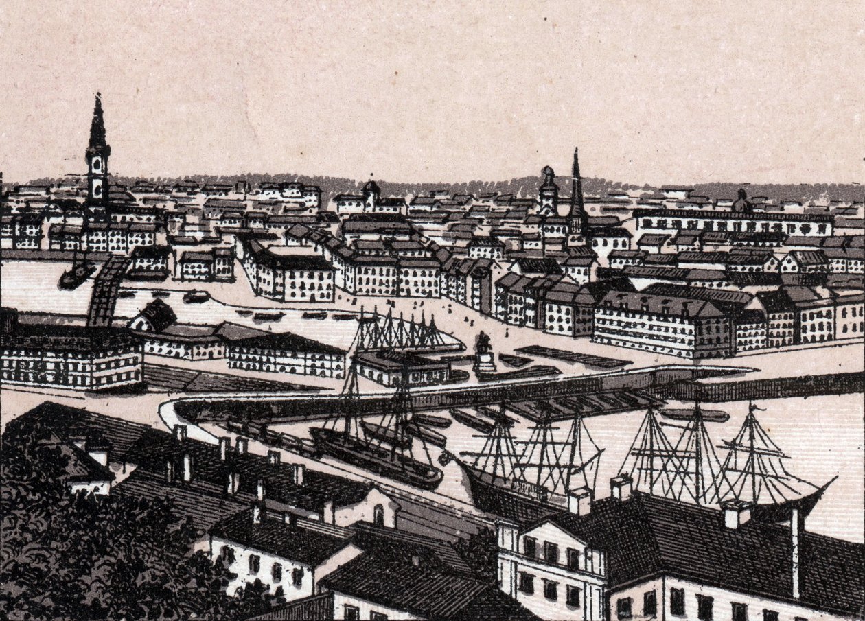Stockholm, Sverige: utsikt över staden (General View). i "" Världen illustrerar 168 vyer"" Odaterat (slutet av 1800-talet) av Unknown artist