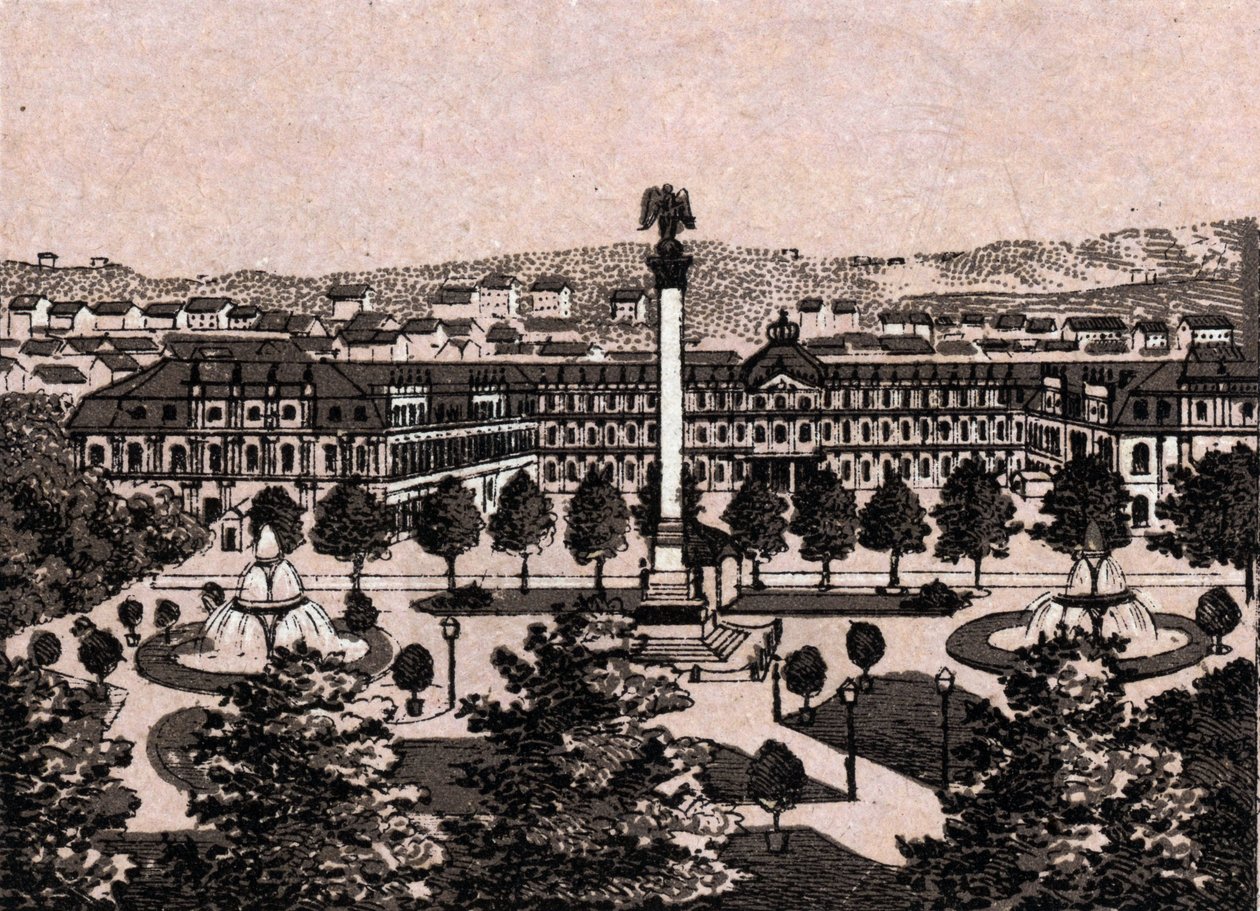 Stuttgart, Tyskland: utsikt över det nya slottet (Nya slottet). i "" Världen illustrerar 168 vyer"" Odaterat (slutet av 1800-talet) av Unknown artist