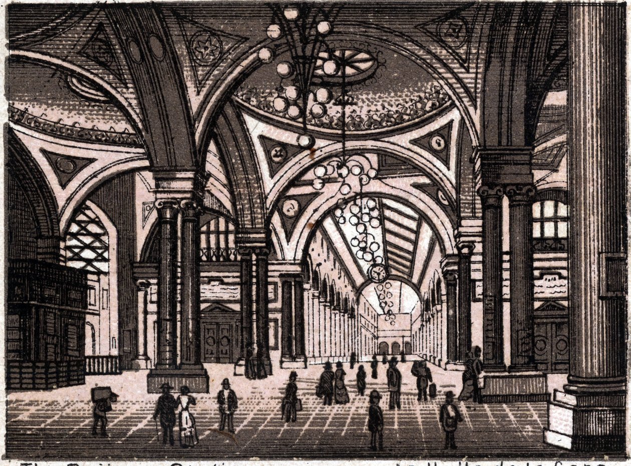 Stuttgart, Tyskland: utsikt över järnvägsstationshallen. i "" Världen illustrerar 168 vyer"" Odaterat (slutet av 1800-talet) av Unknown artist
