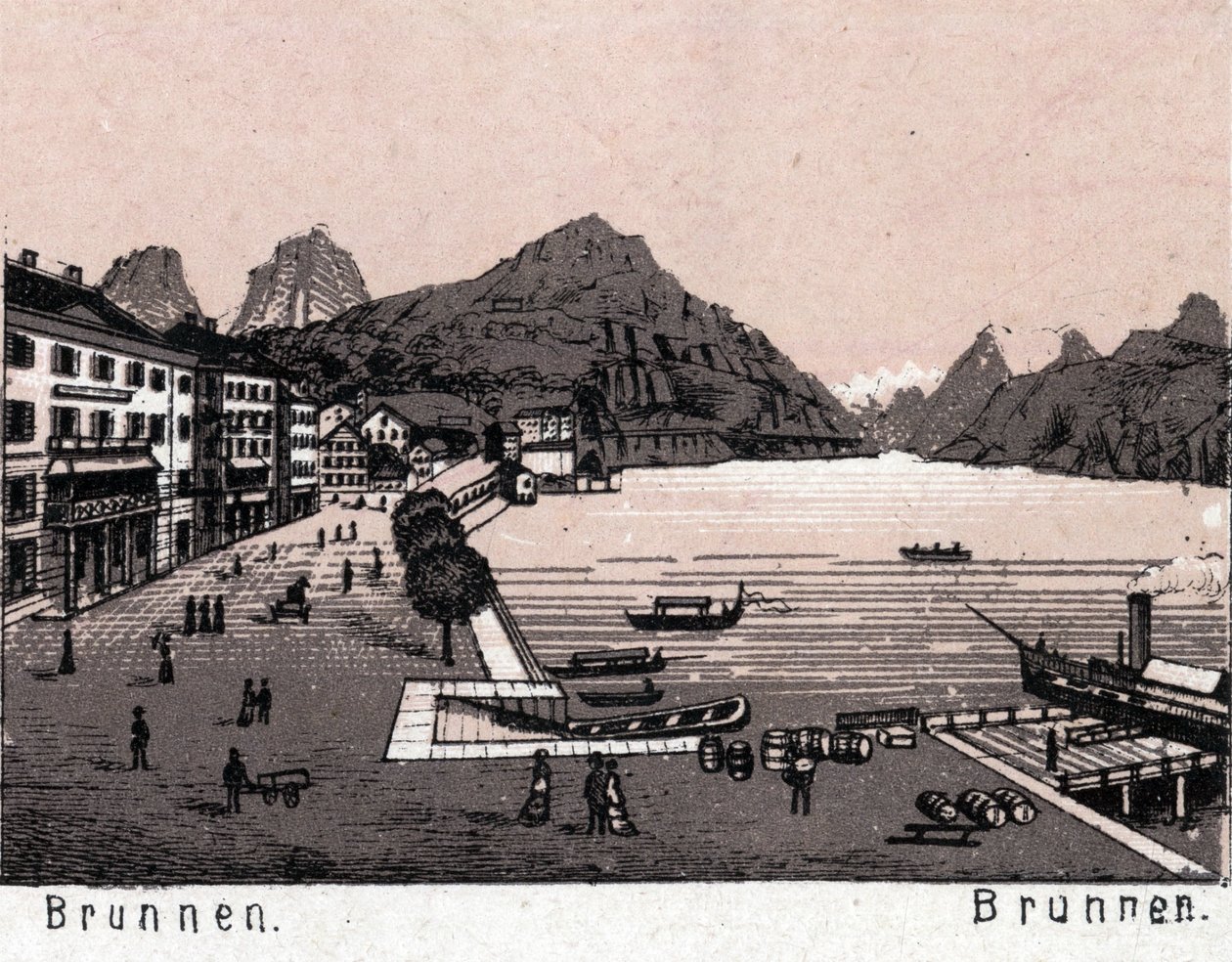 Schweiz: utsikt över staden Brunnen. i "" Världen illustrerar 168 vyer"" Odaterat (slutet av 1800-talet) av Unknown artist