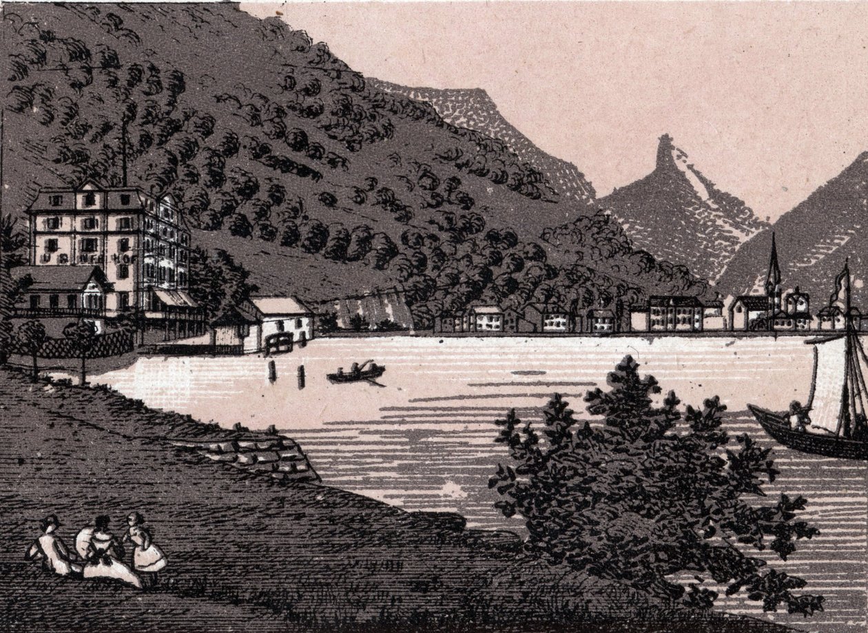 Schweiz: utsikt över staden Fluelen. i "" Världen illustrerar 168 vyer"" Odaterat (slutet av 1800-talet) av Unknown artist