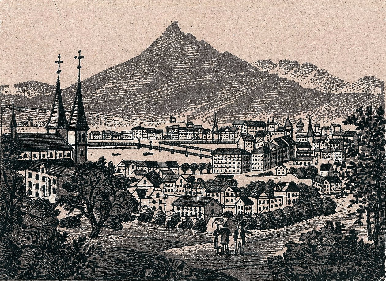 Schweiz: utsikt över staden Luzern (Alfalfa). i "" Världen illustrerar 168 vyer"" Odaterat (slutet av 1800-talet) av Unknown artist