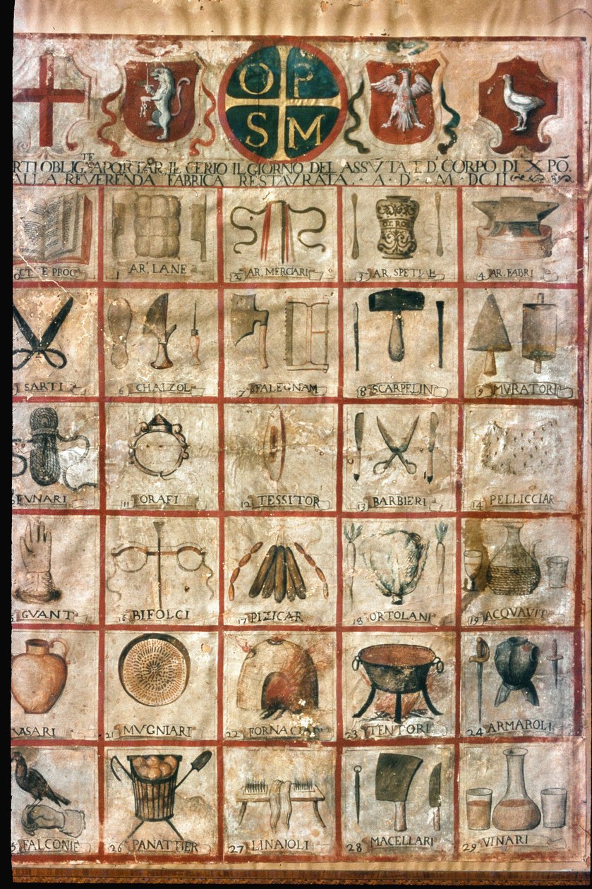 Symboler för konsten i staden. Företagstabell av Unknown artist