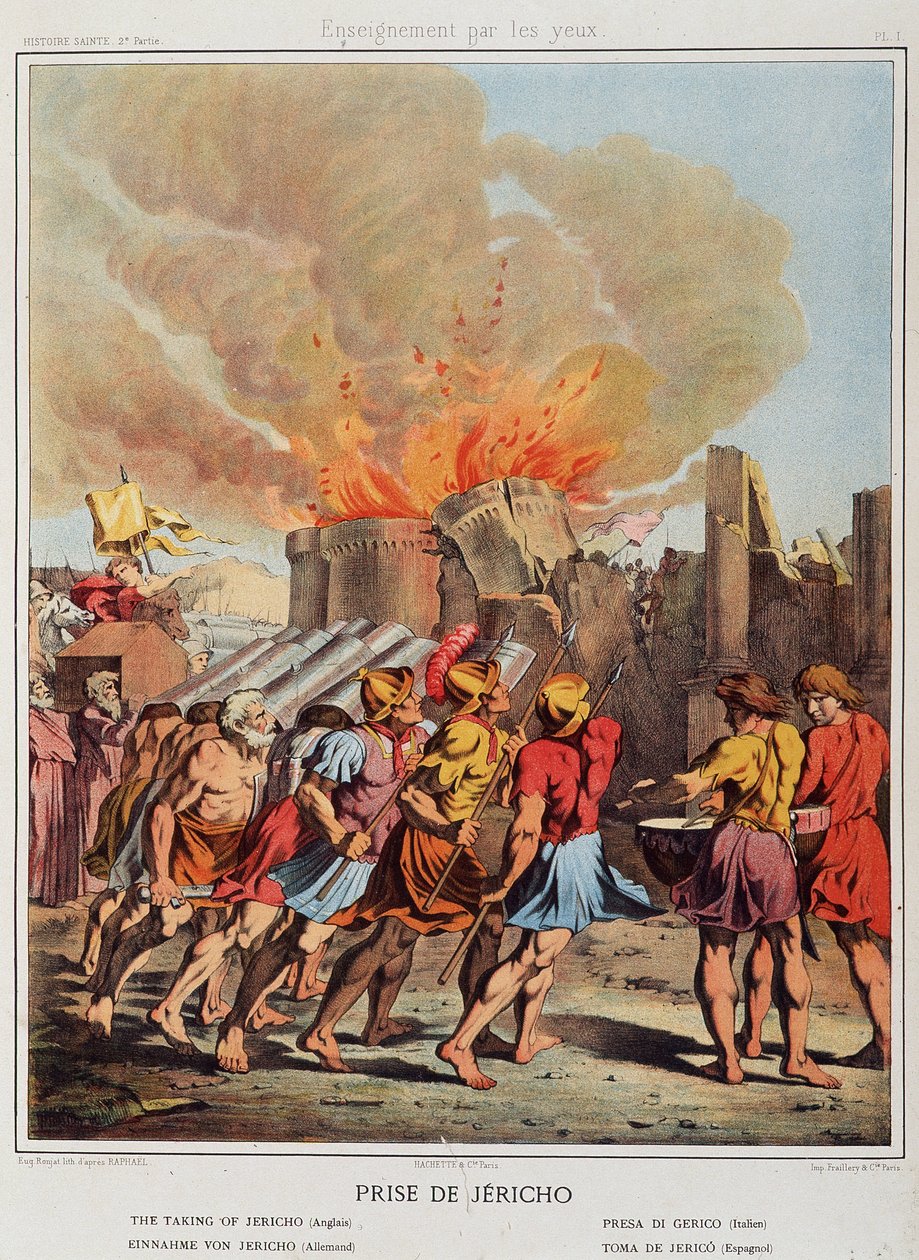 Tagen Jericho (de fallande murarna) i "" Holy History"", red. Hachette. av Unknown artist