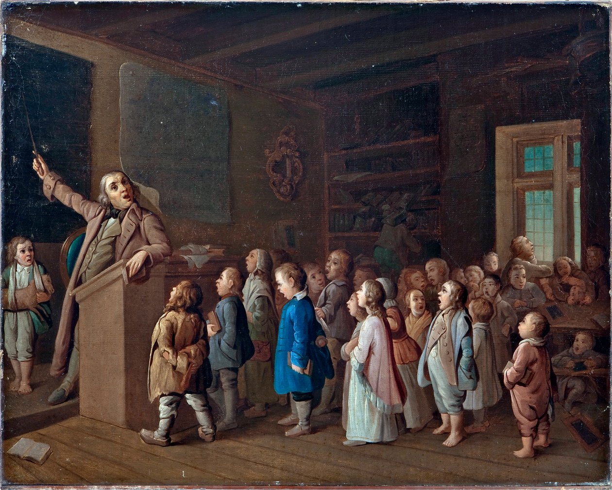Undervisning i lantskolan, Anonym. Olja på duk, Första hälften av 1800-talet., Statens museum för religionshistoria, St Petersburg av Unknown artist