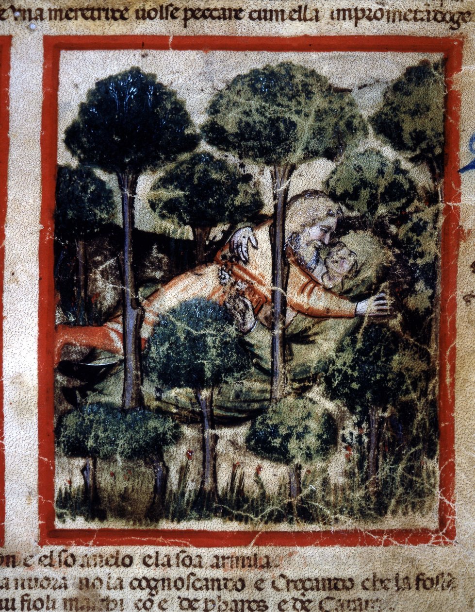 Thamar (Tamar) är besatt av Amnon (Ammon)” Miniatyr hämtad från Codex 212 (eller Paduan Codex eller Bible of Padua) 1390-1400 Rovigo, Accademia dei Concordi av Unknown artist