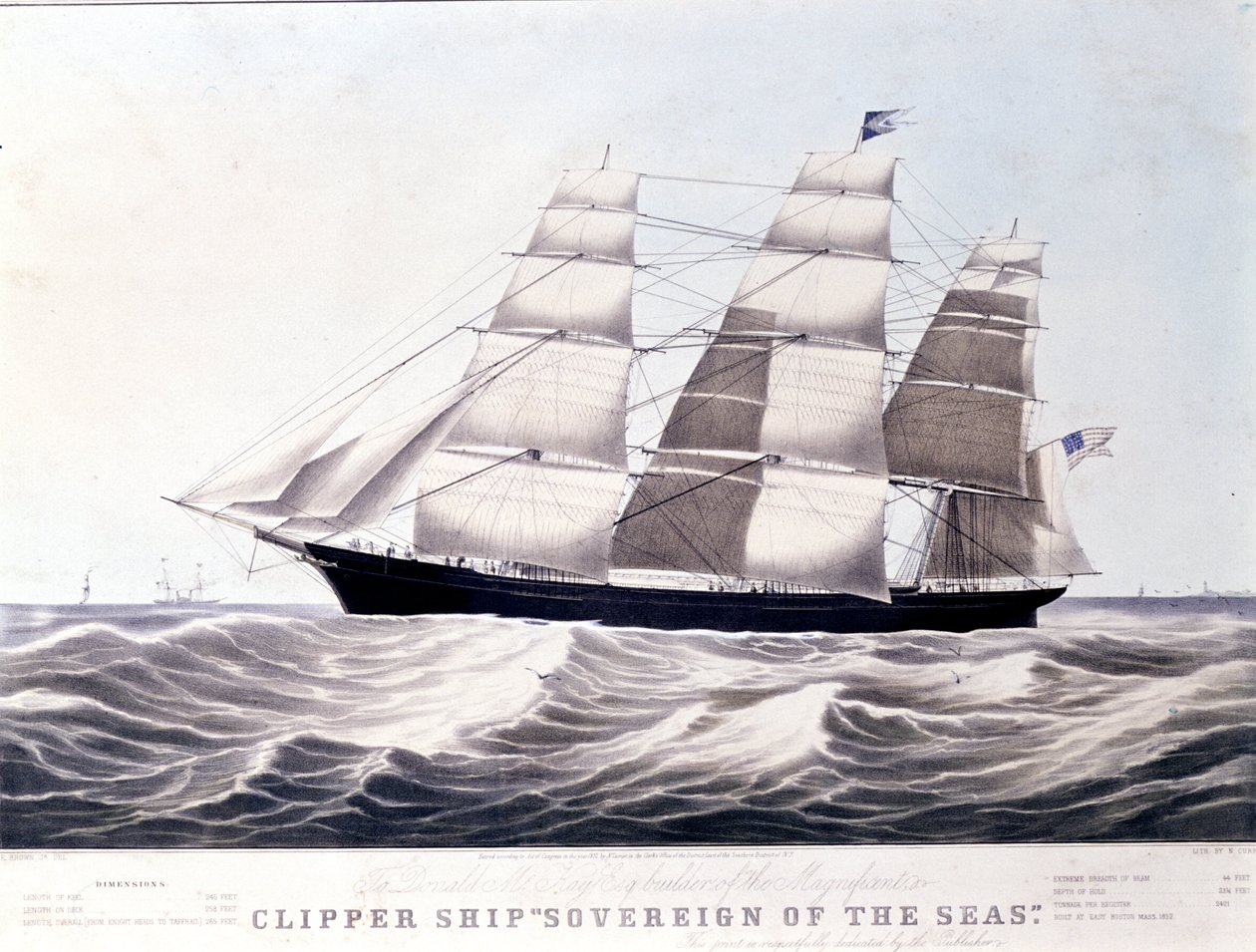 Den amerikanska klipparen Sovereign of the Sea omkring 1852. Litografi från 1800-talet av Unknown artist