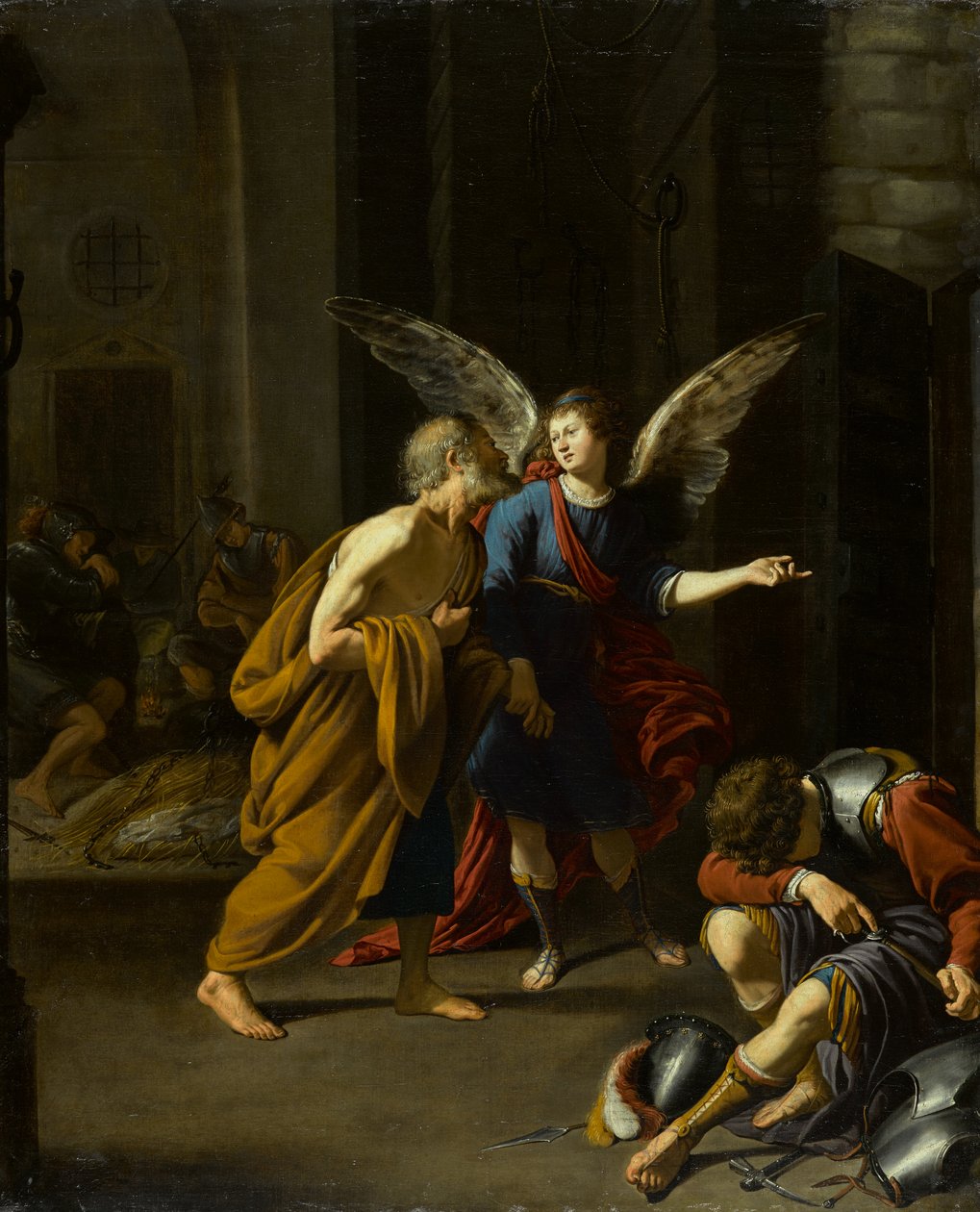Ängeln som befriar St. Peter från fängelset, cirka 1625-1635 (olja på duk) av Unknown artist