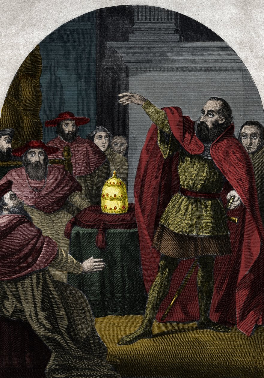 Motpåven Johannes XXIII (Antipapa Giovanni 23) (1410-1415) (Baldassarre Cossa) utropades till suverän påve av rådet i Pisa 1410. Gravyr från 1842 i "Histoire des popes"" av Maurice Lachatre. Privat samling. av Unknown artist