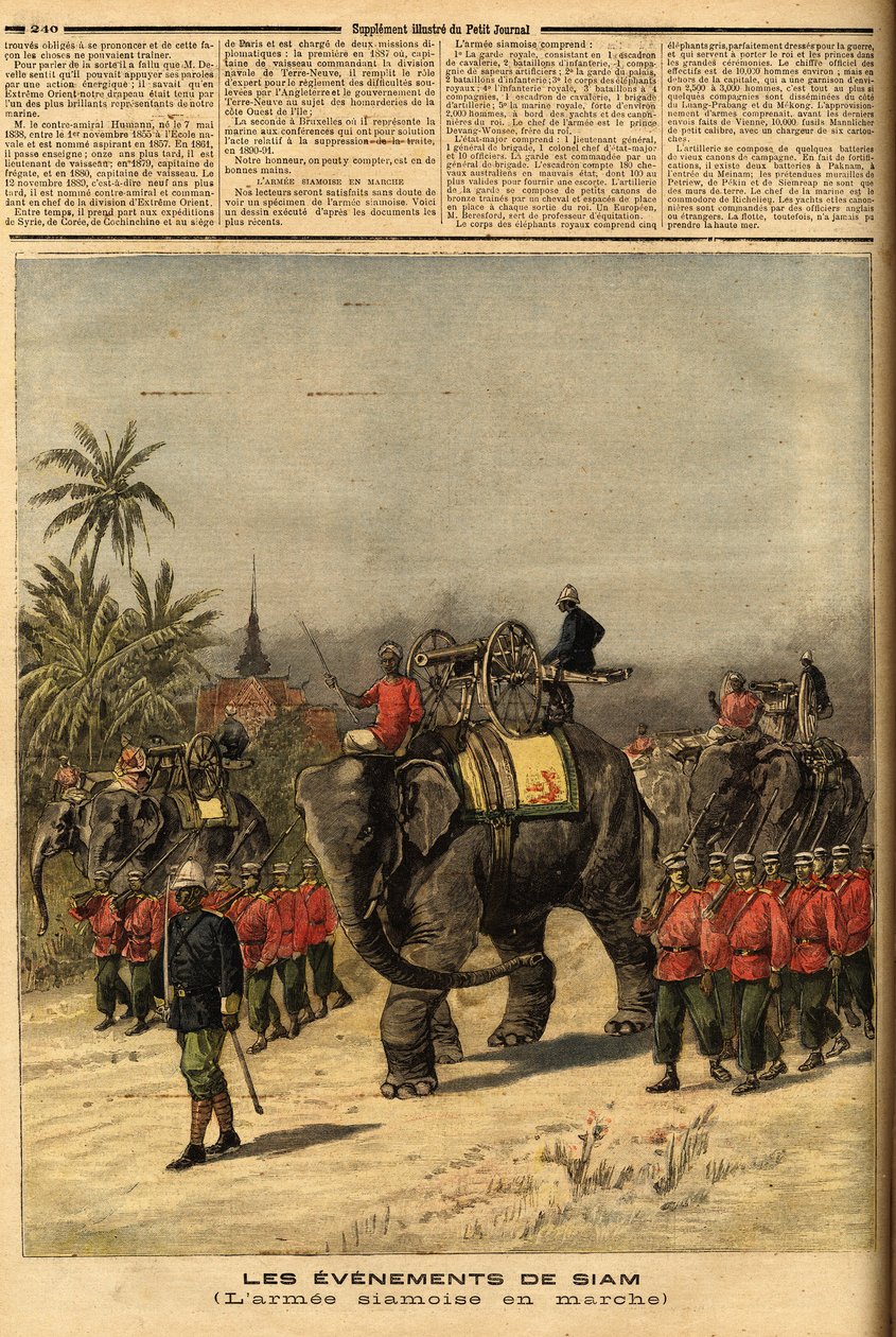 Army of Siam (Thailand). Gravyr i "" Den lilla tidskriften"" 1893-07-29. Samling av Selva. av Unknown artist