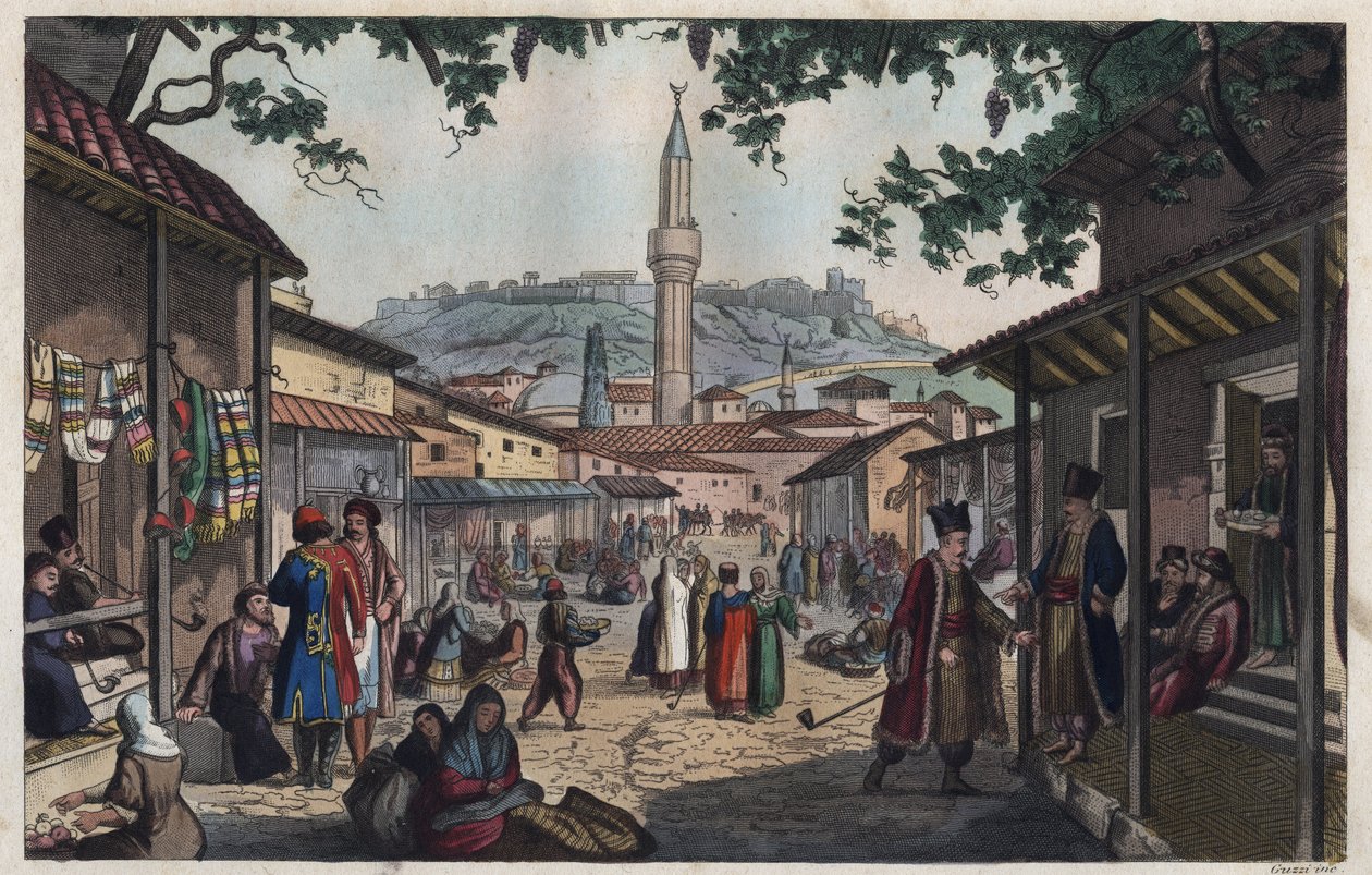Atens basarmarknad i början av 1800-talet - Le marche bazar d