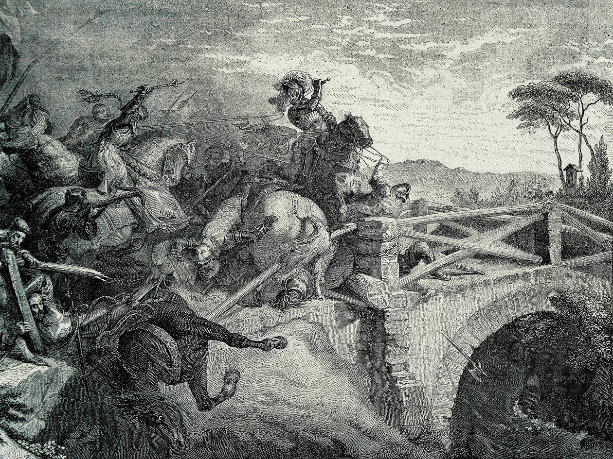 Slaget vid Garigliano (Garellano) mellan fransmännen och spanjorerna under det tredje italienska kriget, 29 december 1503.: Gonzalo Fernandez De Cordoba kallade El Gran Capitan av Unknown artist