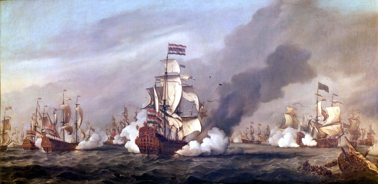 Slaget om de fyra dagarna från 11 till 14 juni 1666 under det andra anglo-holländska kriget. Oljefärg. av Unknown artist