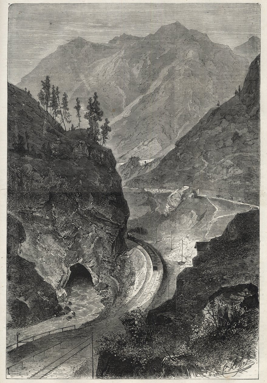 Brennerjärnvägen (Brennero) till Tyrolen (Tirolo - Tirol) - Gravyr 1867 - av Unknown artist