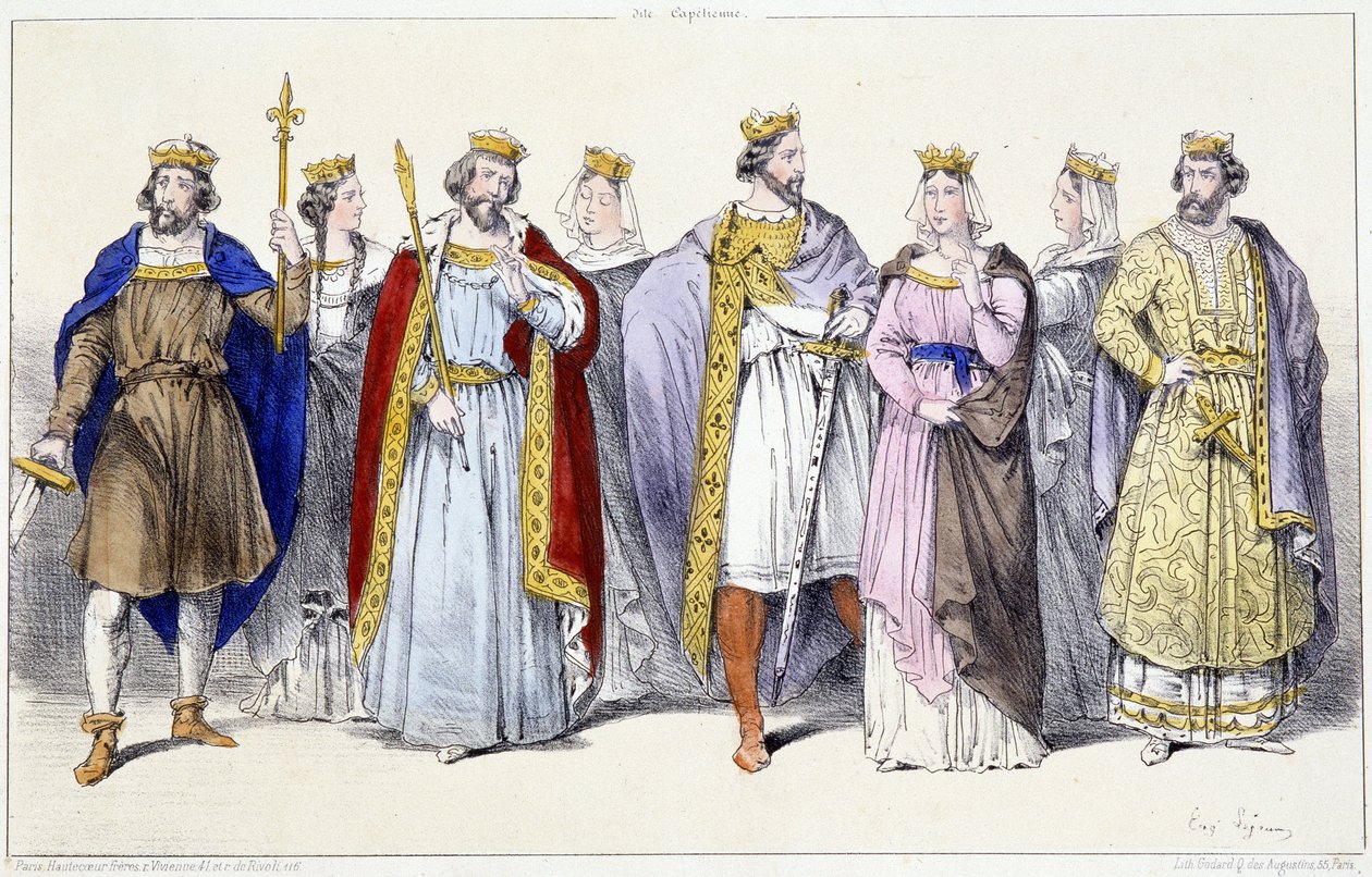 Karolinerna: Hugues Capet, Adelaide, Robert, Constance, Henry I, Anne av Ryssland, Berthe, Philippe I - i ""Kungar och drottningar av Frankrike i tryck", Paris, ed. Snabb av Unknown artist