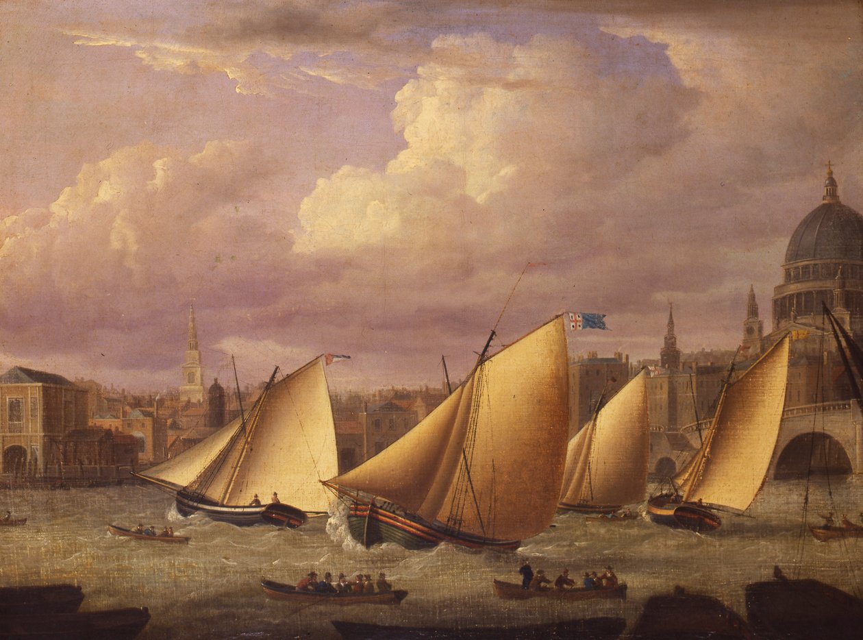 Cumberland Fleet racing ovanför London Bridge, 1782 av Unknown