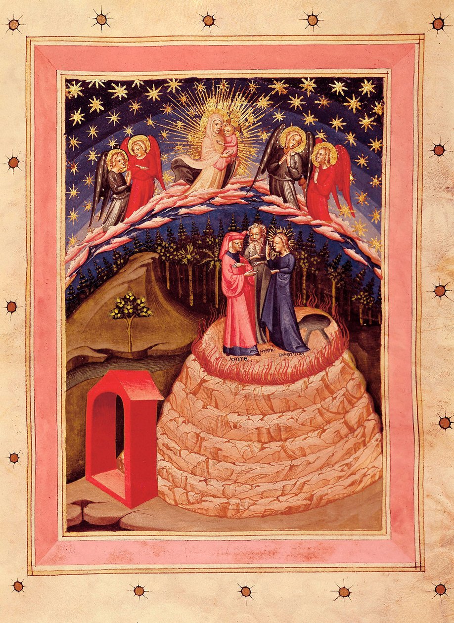 The Divine Comedy of Dante Alighieri (1265-1321): representation of Glory, från ett 1300-talsmanuskript (miniatyr) av Unknown artist