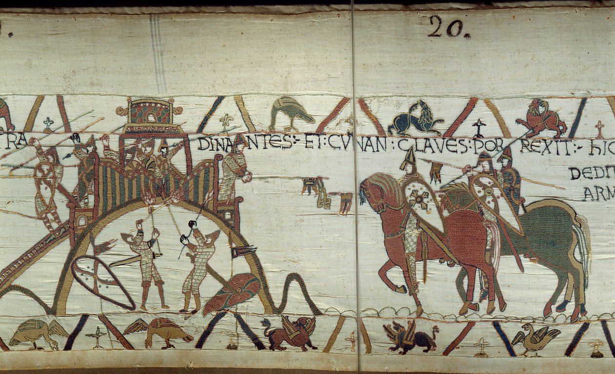 Hertigen av Bretagne överlämnar till hertigen av Normandie stadens nycklar i slutet av ett spjut. av Unknown artist