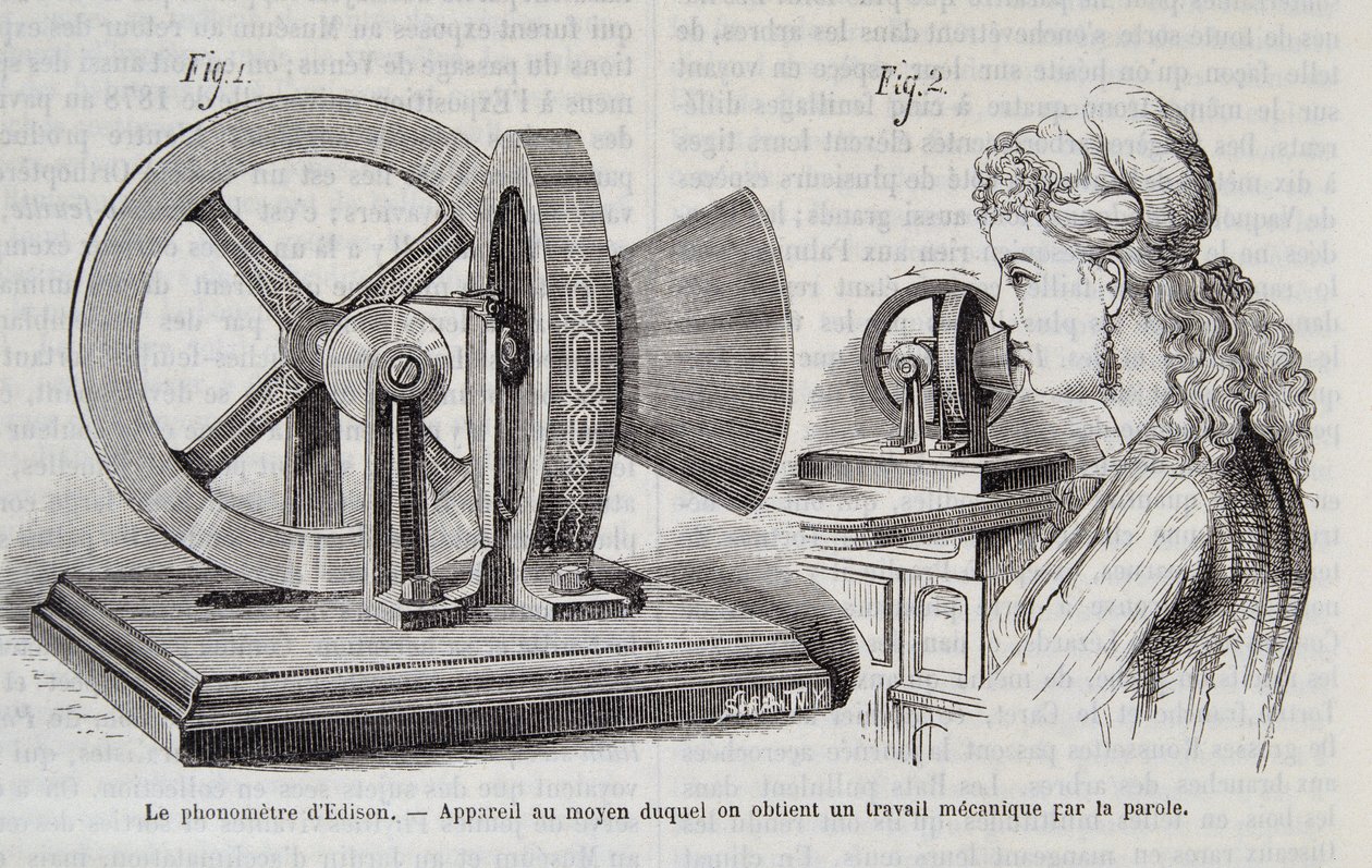 Edison-fonometern - enhet med hjälp av vilken ett mekaniskt verk erhålls genom tal i "" Nature"" 1878. av Unknown artist