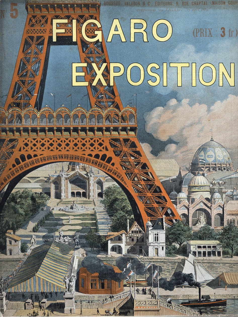 Eiffeltornet har 1889 års världsutställning i Paris Omslaget till Figaro-tillägget den 15 augusti av Unknown artist