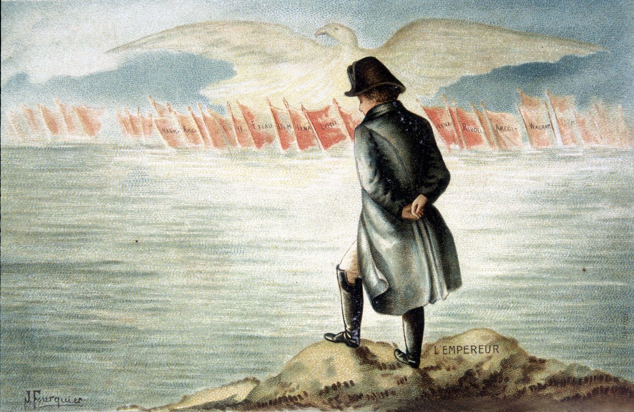 Kejsaren till S:t Helena. 1800-talets kromolitografi. av Unknown artist