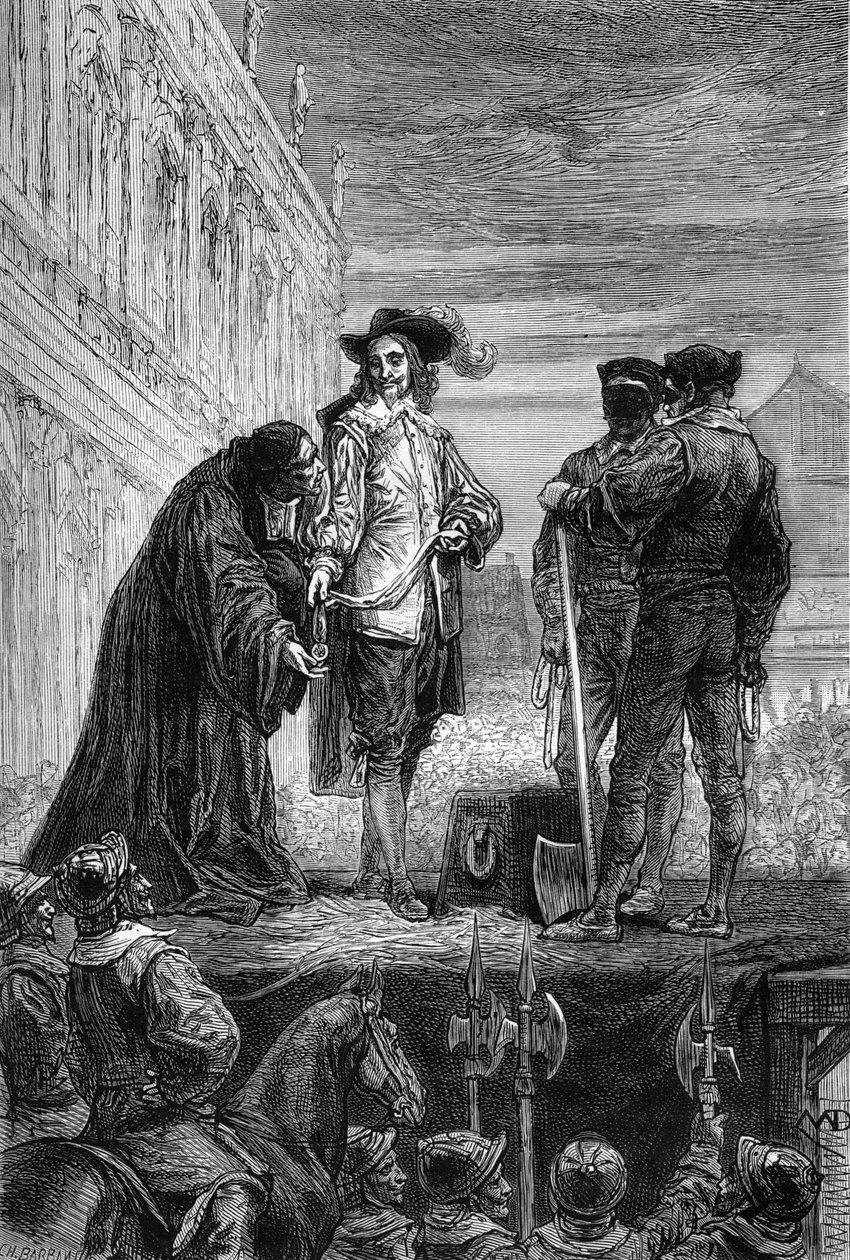 Avrättningen av kung Charles den förste - Avrättningen av kung Charles I Stuart av England (1600-1649) en Whitehall - Kungen ger sitt halsband till festen genom att säga "" Remember-you"" - gravyr i "The History of England, från de mest efterblivna tiderna av Unknown artist