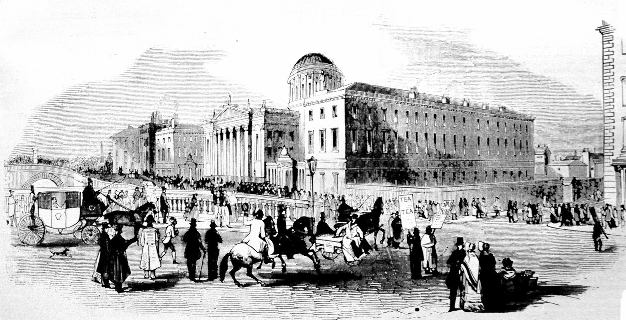 De fyra domstolarna. Dublin. 1800-talsgravyr. av Unknown artist