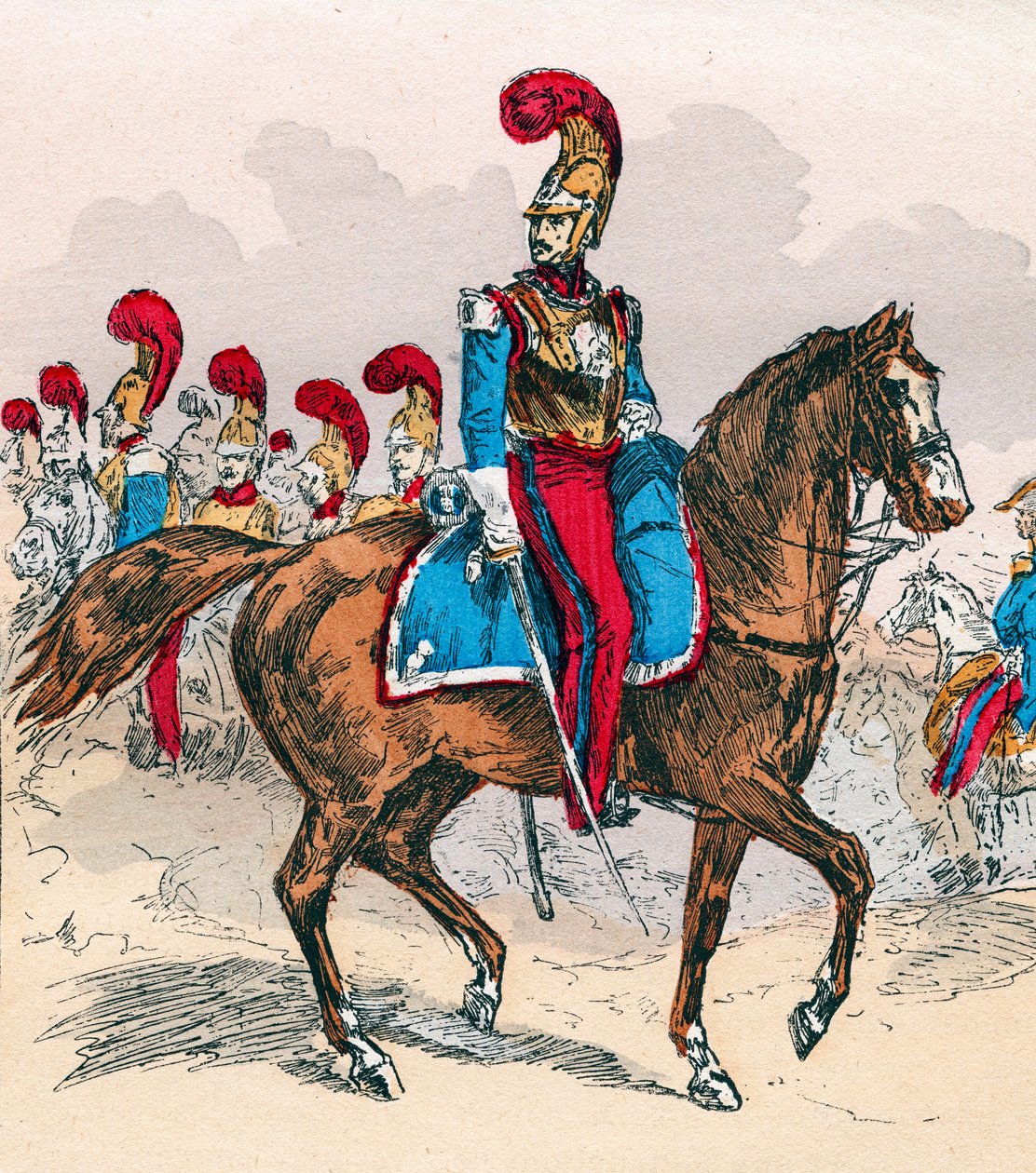 Den franska arméen under Louis Philippes regering från 1830 till 1848 - Franska karabinierer - Gravyr från 1882 i "" Histoire de dix ans: 1830-1840"" Louis-Blanc (1811-1882) av Unknown artist