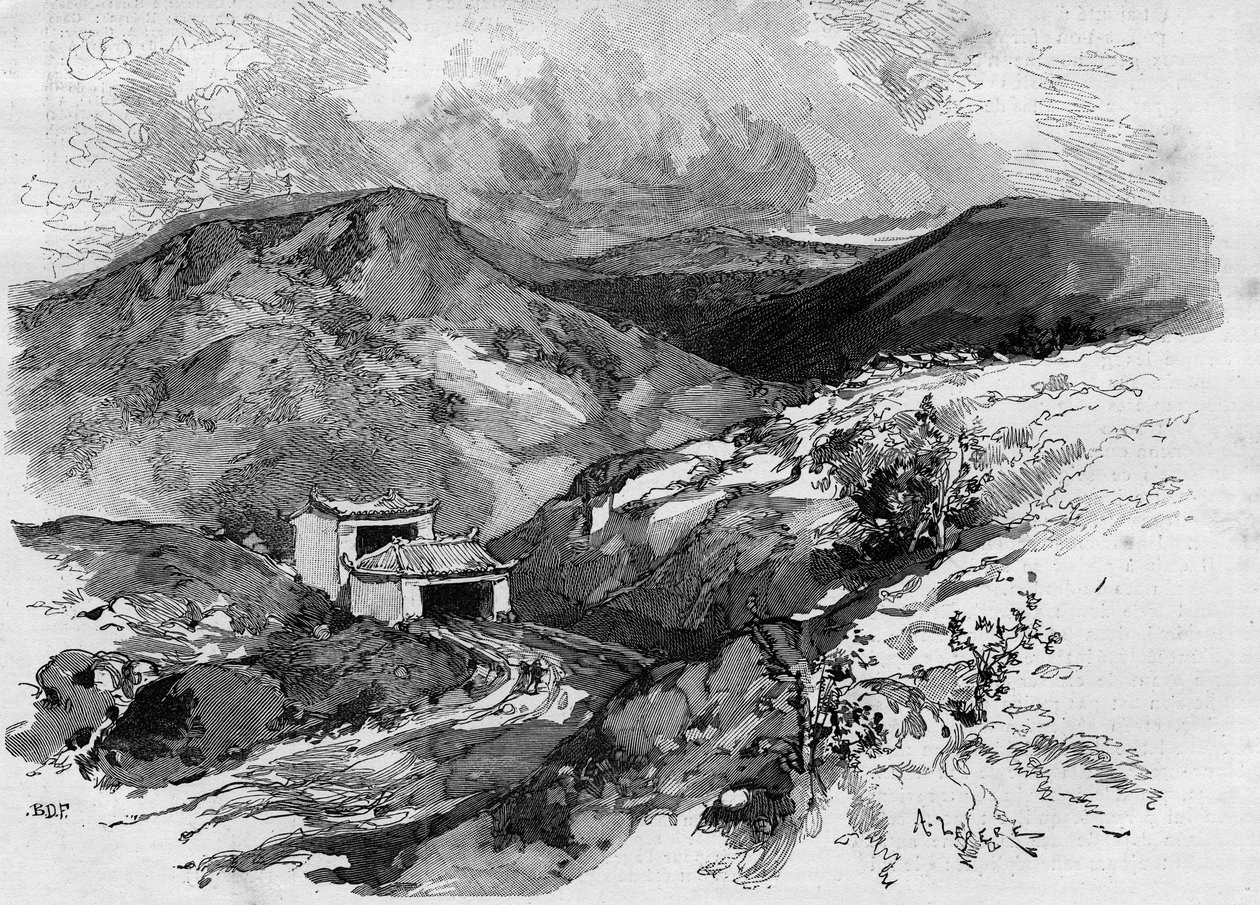 The Gate of China på Tonkin-gränsen. Gravyr i "The Illustrous World" 1885. av Unknown artist