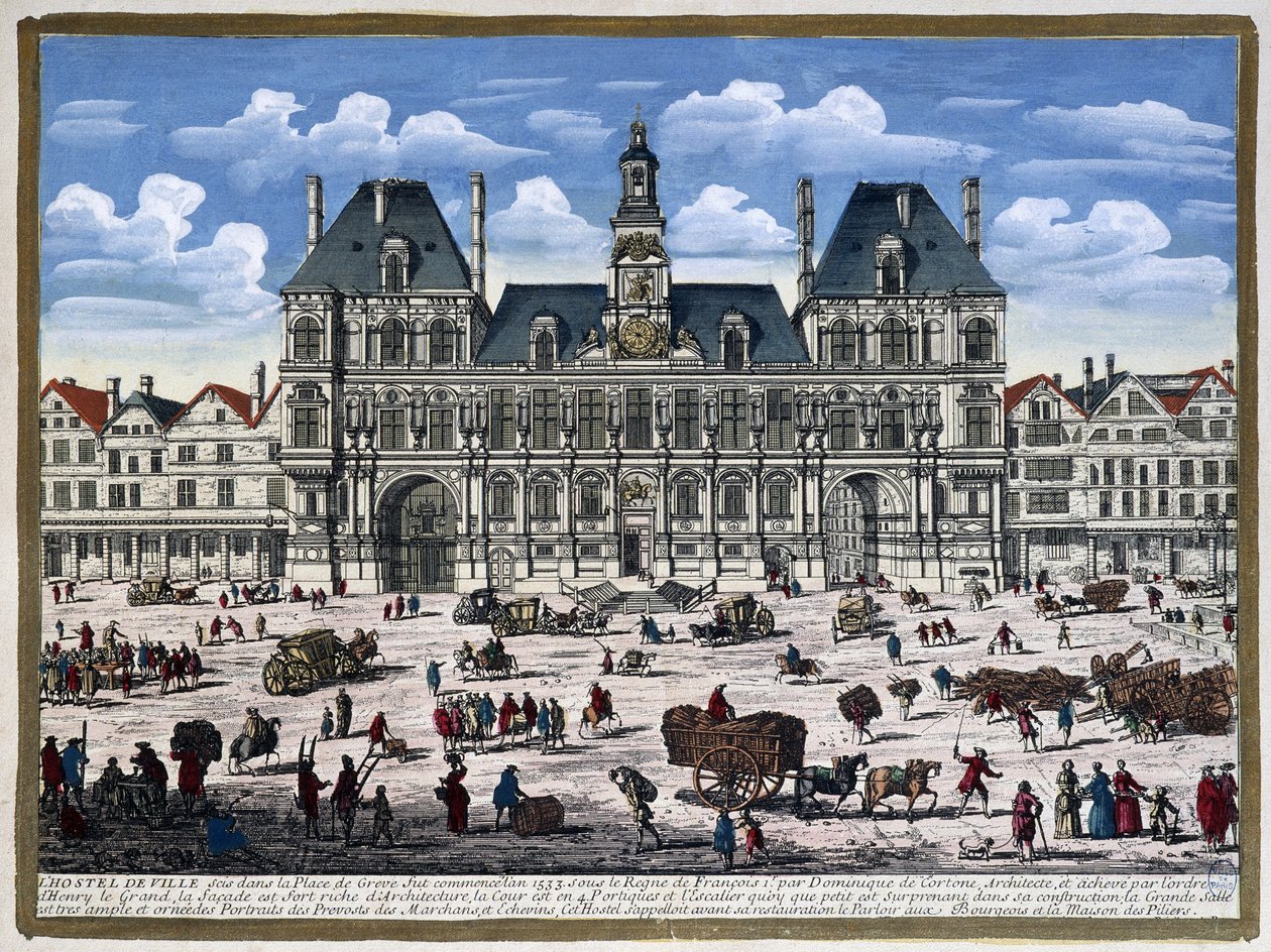 Hôtel de Ville de Paris och dess torg på 1500-talet - gravyr av Unknown artist