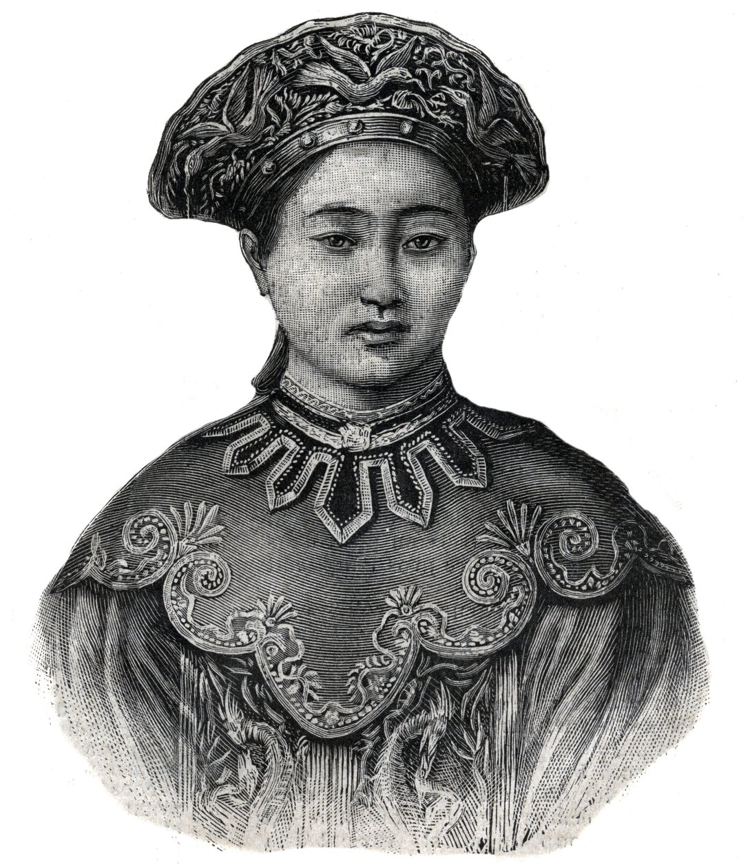 Impress of Japan Haruko, kvinna av Mikado Mutsuhito (1852-1912) - Gravyr från 1892 av Unknown artist