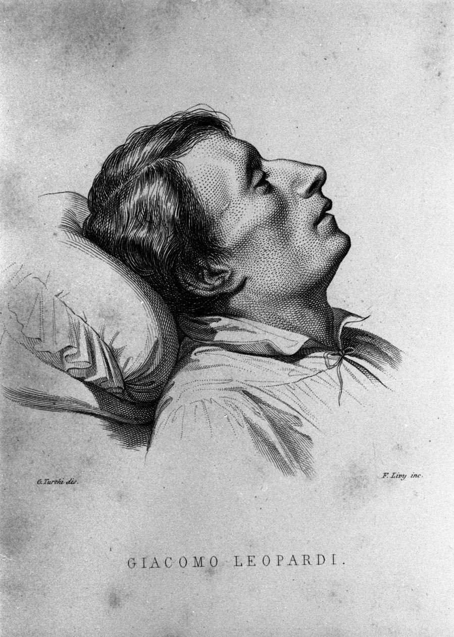 Den italienske poeten Giacomo Leopardi (1798-1837) på sin dödsbädd. av Unknown artist
