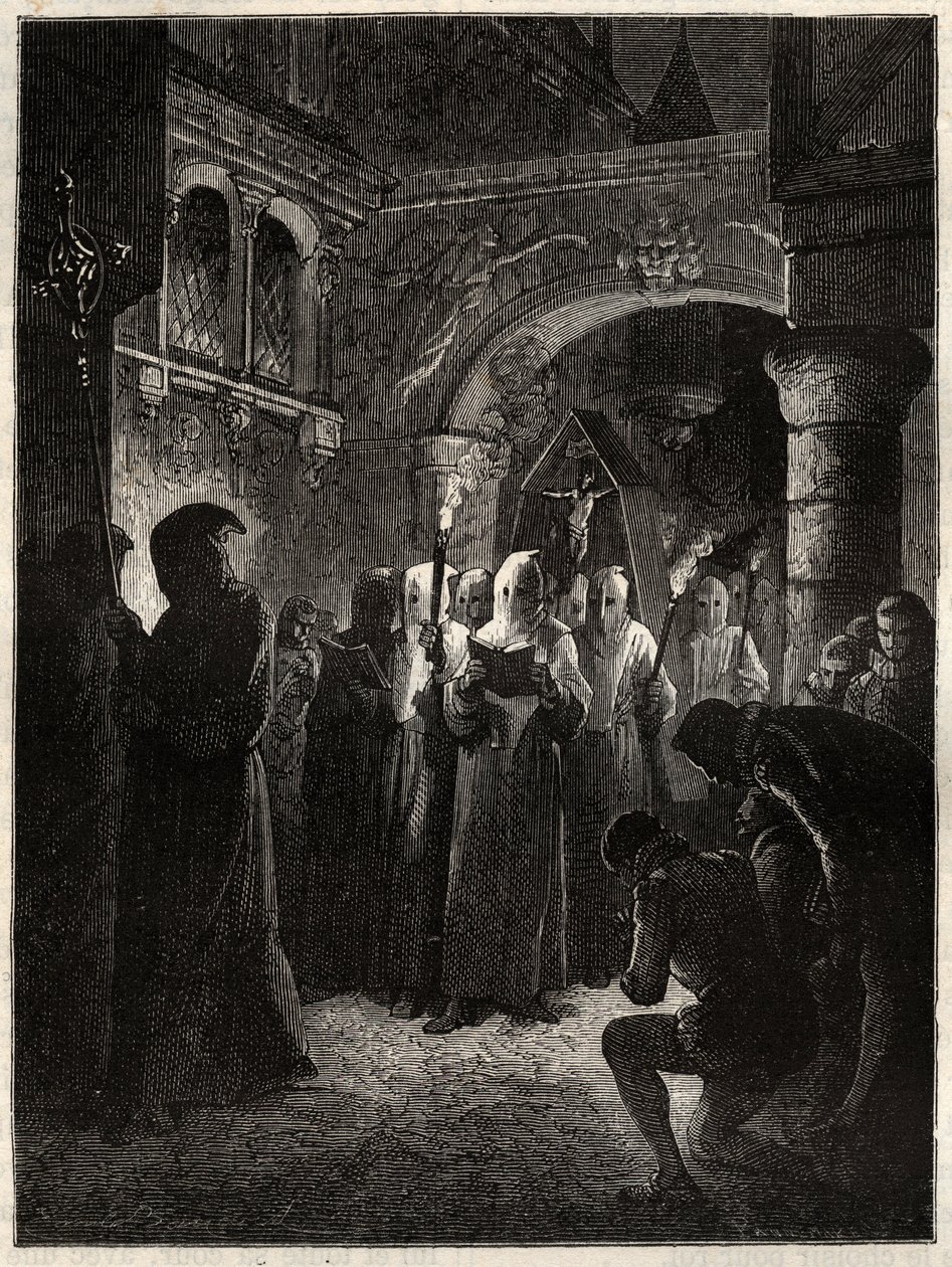 Kungen av Frankrike Henrik III (1551-1589) i vit botfärdig kostym”” Procession av Confrerie instiftad av kungen 23/03/1585 (Kung av Frankrike Henrik III i vit botfärdig procession) av Unknown artist